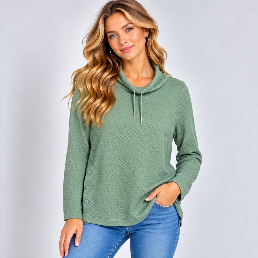 L.L. Bean Quiltdd Pullover Sweatshirt Women's Size M Sage Green Outdoors Casual